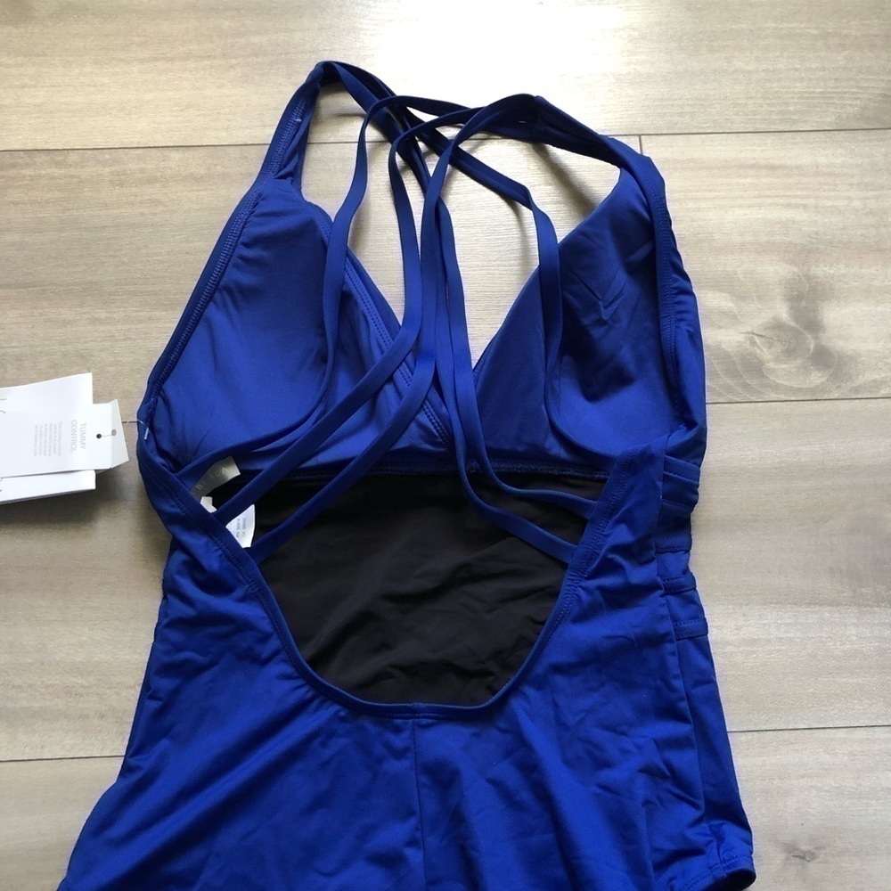 La Blanca Sapphire Blue Criss Cross One Piece Swimsuit 10 - Picture 8 of 16